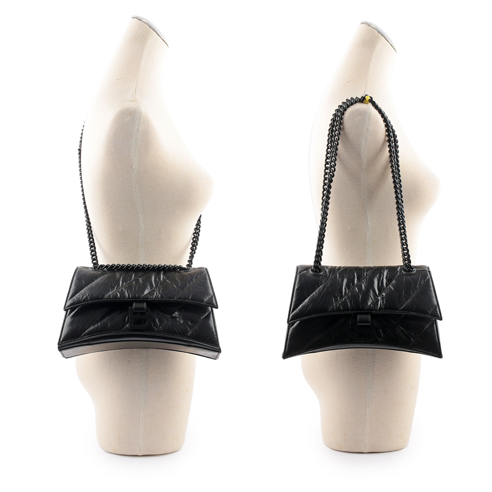 BALENCIAGA CRUSH 黑釦壓紋縫線小牛皮二用包/黑色, , large