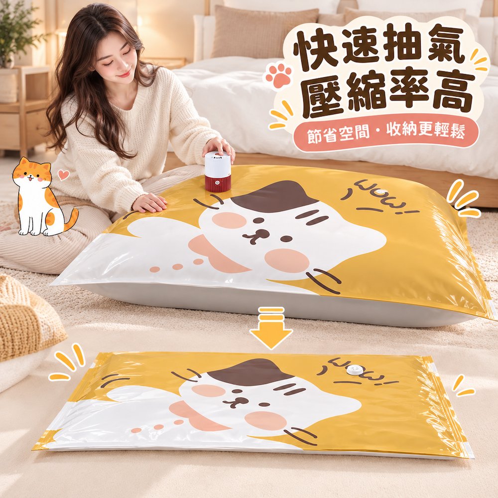 【A&R】六入組 喵趣真空加厚壓縮袋 100x80cm&times;2、100x70cm&times;2、80x56cm&times;2, , large