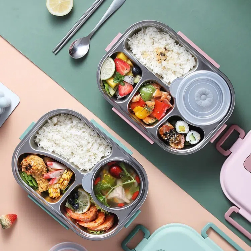 【A&R】馬卡色304不鏽鋼五格微波便當盒附湯碗+餐具 1500ML 三色任選, , large