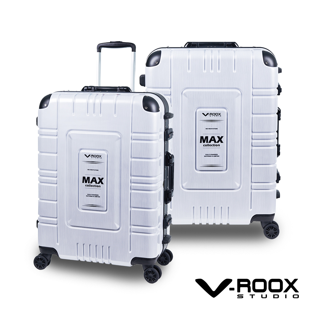 【PANTHEON PLAZA】展示品限量出清 V-ROOX MAX 28吋 潮流個性派鋁框硬殼行李箱 MAX-59207 白拉絲(黑框), , large