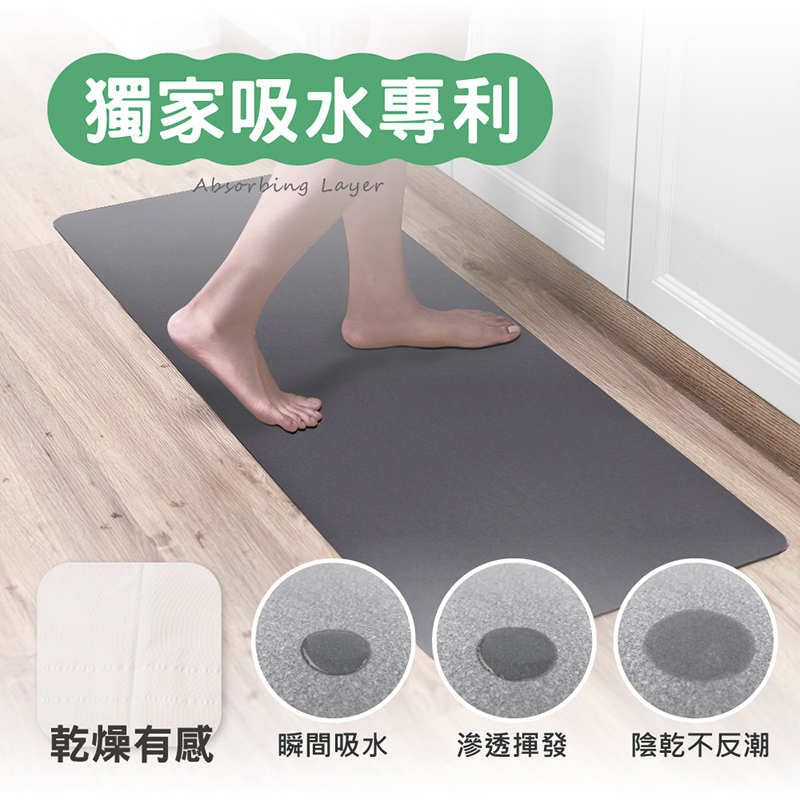 【怪獸】rubber anne 30秒瞬吸 軟式珪藻土廚房吸水地墊 (120x50cm) -藍紫直角, , large