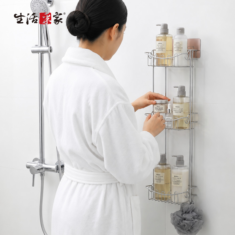 生活采家 樂貼免打孔三層沐浴品置物架 撕貼無痕 MIT304不鏽鋼, , large