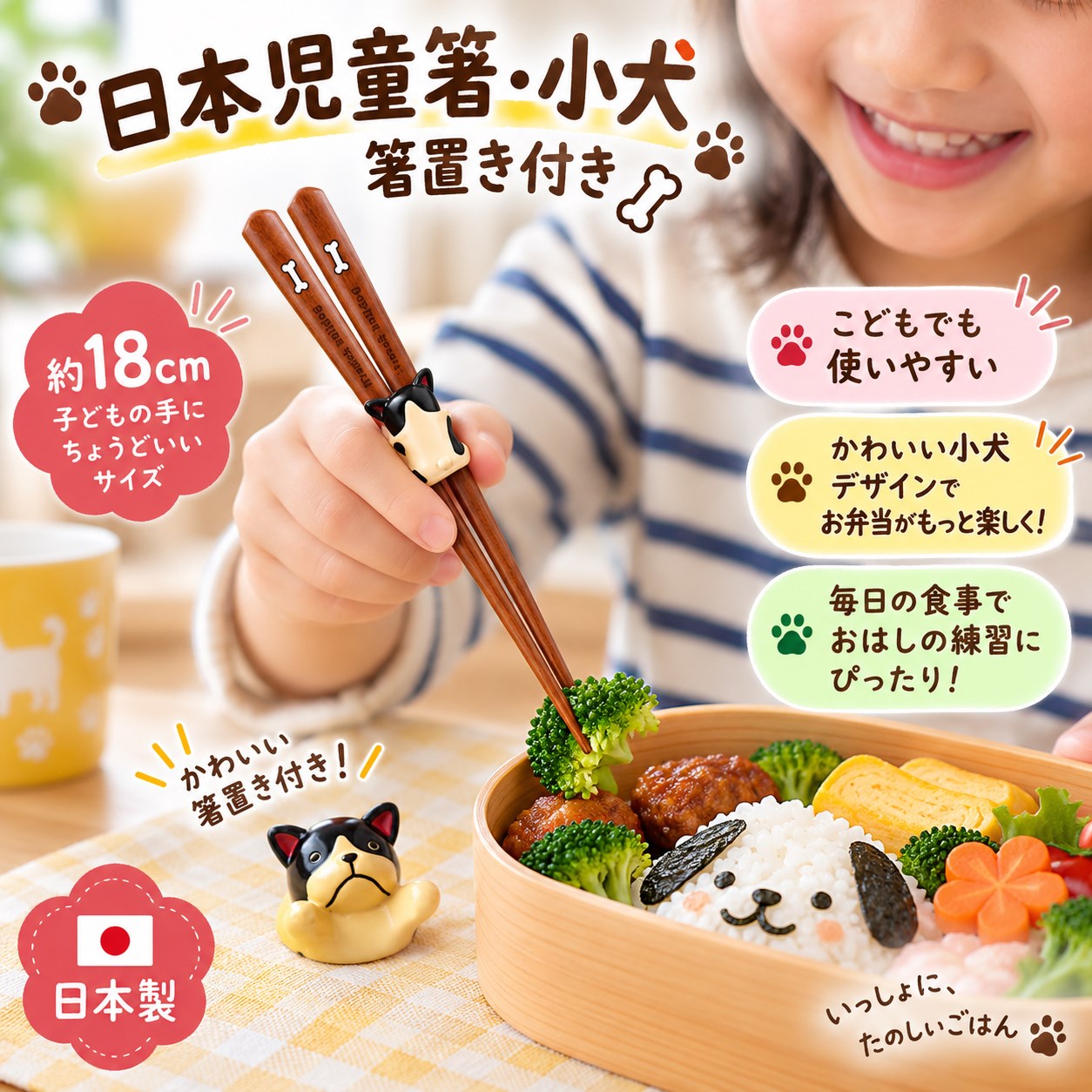 【HIYASU日安工坊】日本兒童箸-小狗 附筷架, , large