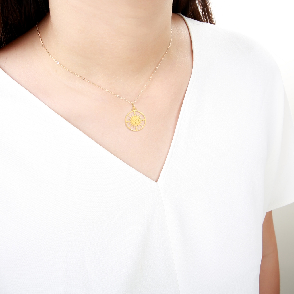 【Angel & Me】Iris Compass s925 sterling silver 24k gold plated necklace gift, , large