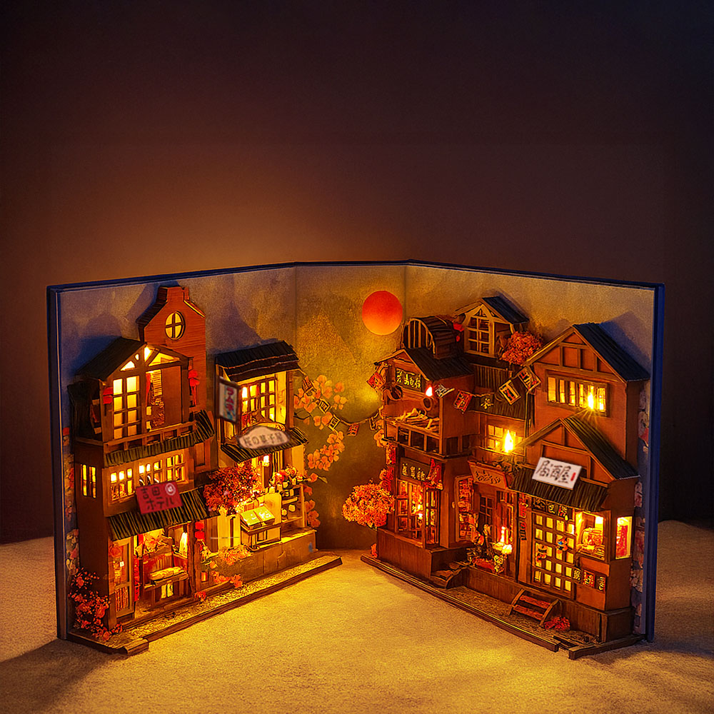【上手家居】DIY書立袖珍屋 櫻花小巷(模型屋/娃娃屋/3d立體拼圖/diy材料包), , large