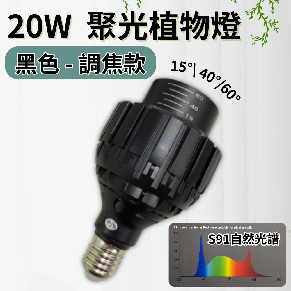 【君沛植物燈】PAR30 LED20W 高光效植物聚光燈 黑色-調焦款(S91光譜), , large