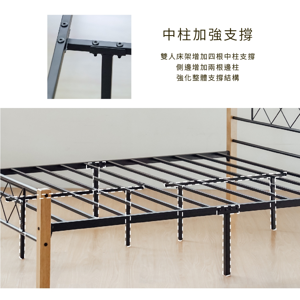 5呎雙人床 床架 雙人床 實木床架 鐵床架 BE274, 原木色+黑色, large