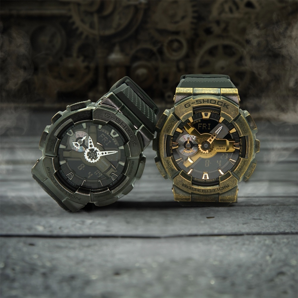 CASIO 卡西歐 G-SHOCK 工業風仿舊金屬雙顯手錶 GM-110VG-1A9, , large