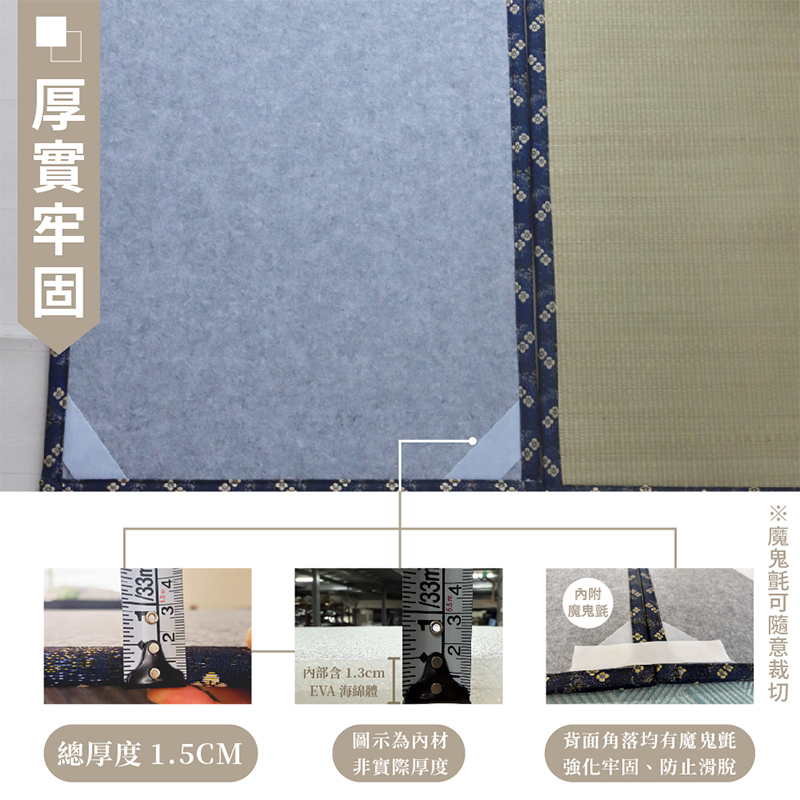 ［熊棉］天然藺草榻榻米地、床墊｜2入（贈魔鬼氈）｜100%藺草 榻榻米 地墊 一墊二用 超實用 贈魔鬼粘 天然草香, , large