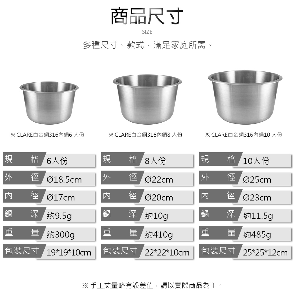CLARE 可蕾爾 白金鋼316不鏽鋼內鍋電鍋內鍋湯鍋 8人份（20cm）-Leidea樂德兒, , large
