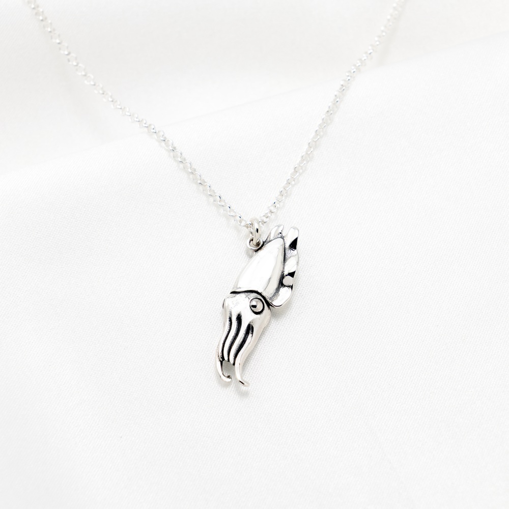 【Angel & Me】Squid Cuttlefish s925 sterling silver necklace ocean animal gift, , large