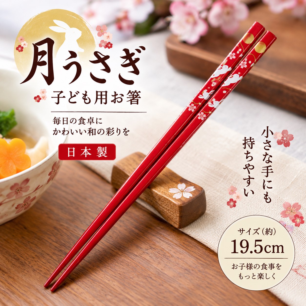 【HIYASU日安工坊】日式兒童箸-月兔 紅, , large