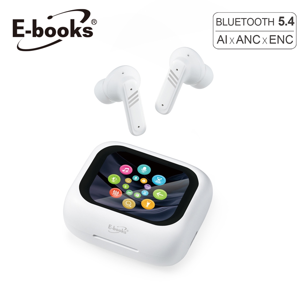 【全新品清倉特價】[ E-books ] SS66 AI智能全觸控螢幕ANC主動降噪藍牙5.4耳機-白, , large
