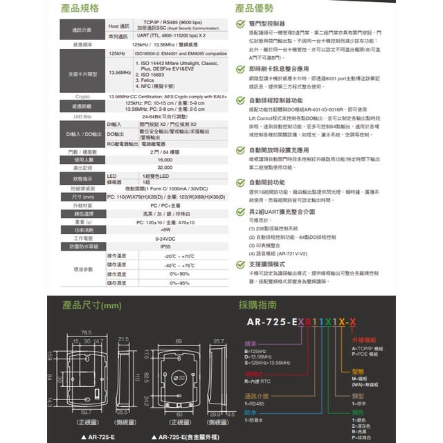 昌運監視器 SOYAL AR-725-E V2 E4 125K TCP/IP 亮黑 觸摸式背光鍵盤控制器 門禁讀卡機, , large