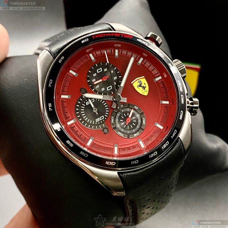 [星晴錶業]FERRARI手錶,46mm,FE00060紅色錶面槍灰色錶殼深黑色真皮皮革錶帶款, , large