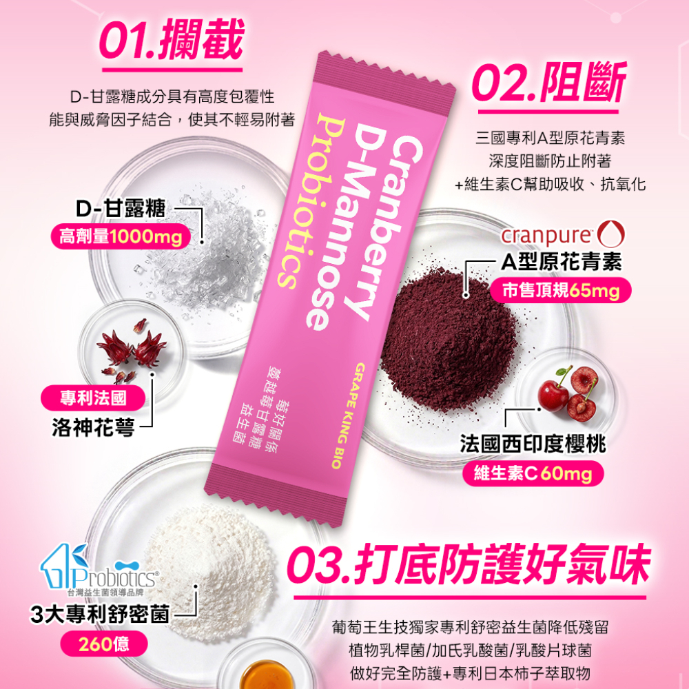 【葡萄王】 莓好關係蔓越莓甘露糖益生菌2g*30條/盒 x 3入組(私密保養), , large