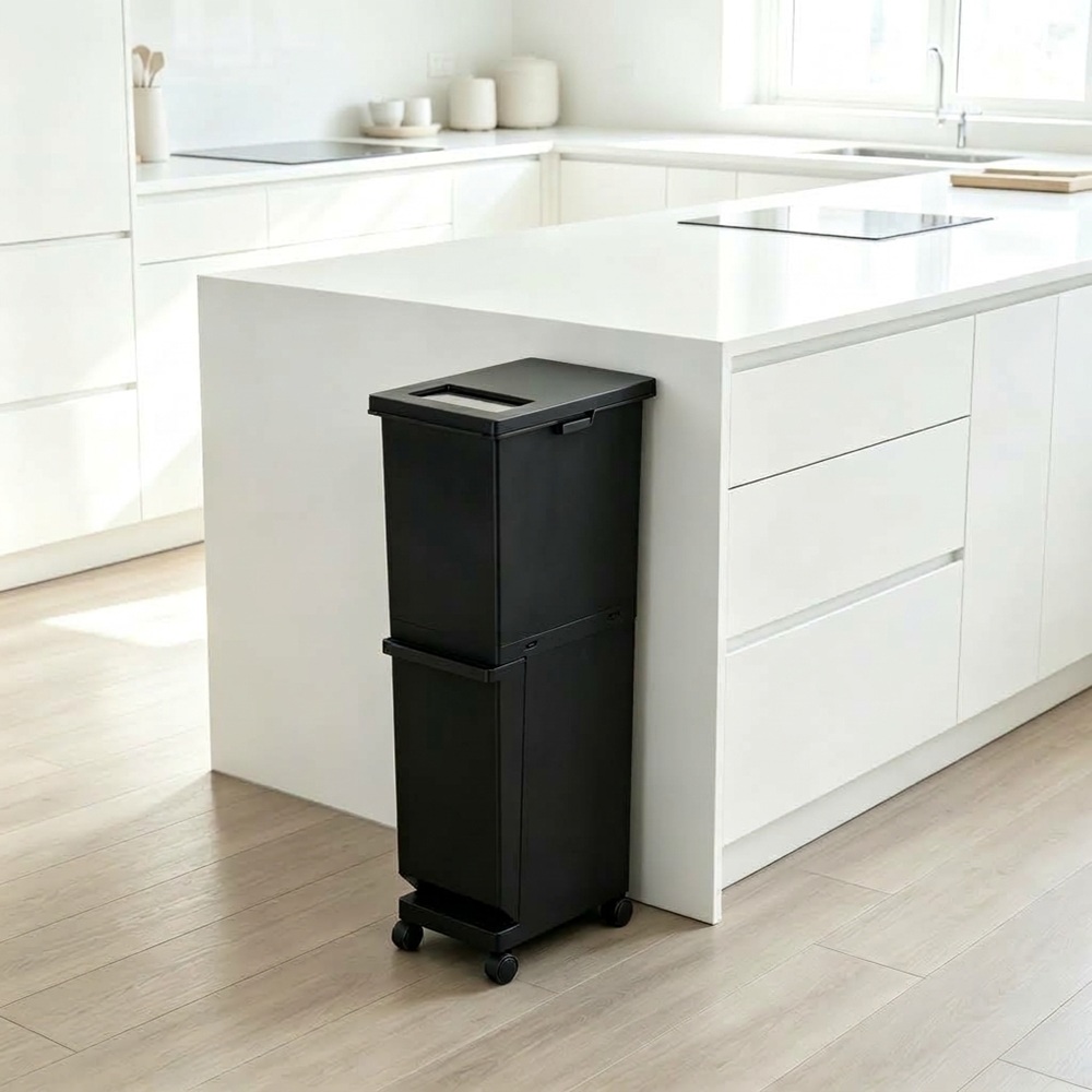 【this-this】日本TONBO｜UNEED系列雙層雙用型分類附輪垃圾桶55L, , large