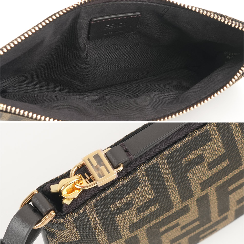 FENDI Baguette FF Logo 緹花布扁形手提包(棕色), , large