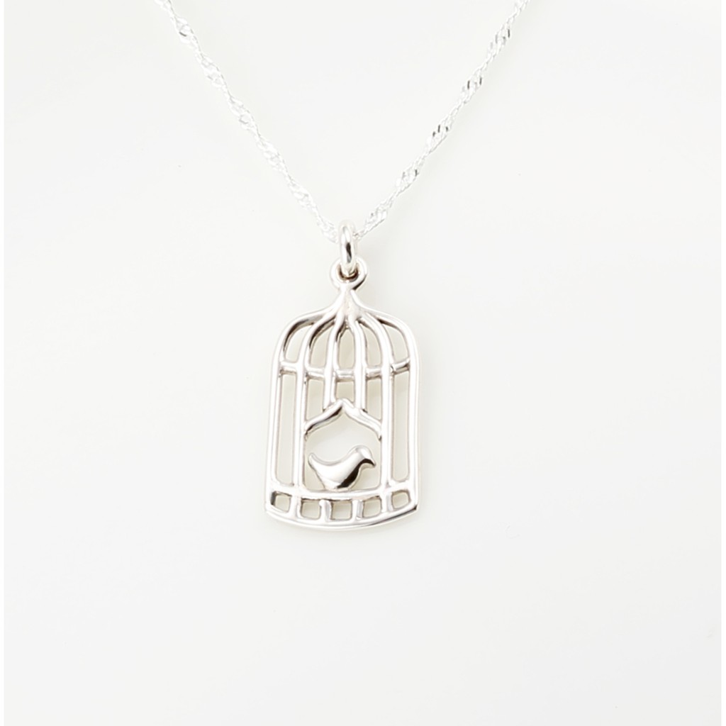 【Angel & Me】Bird in a cage s925 sterling silver necklace Valentine Day gift, , large