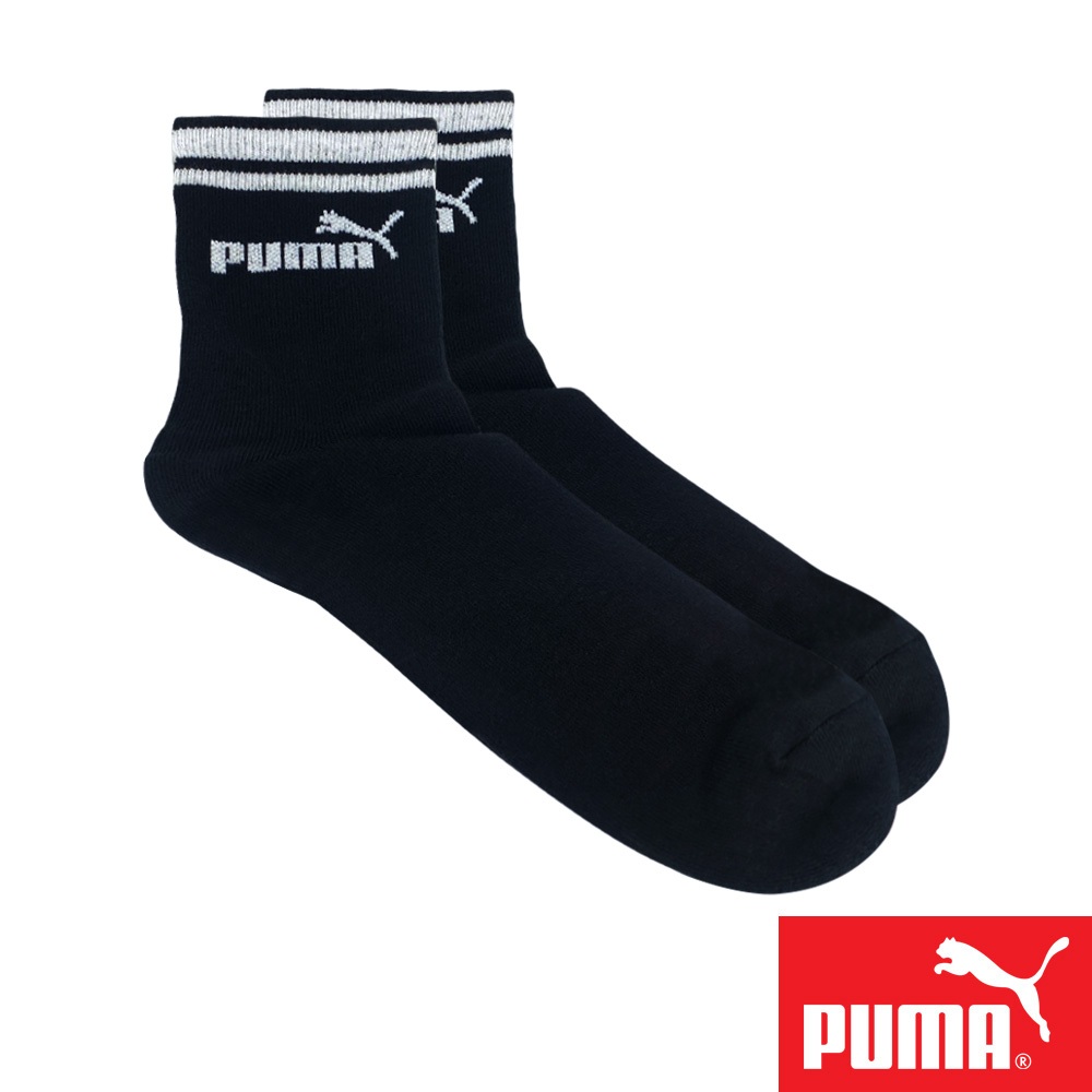 PUMA 經典雙條紋運動中筒襪1雙裝BLACKPINK ROS&Eacute; 網美襪 男襪 女襪 運動襪 小腿襪 簡約 高彈 黑襪, , large