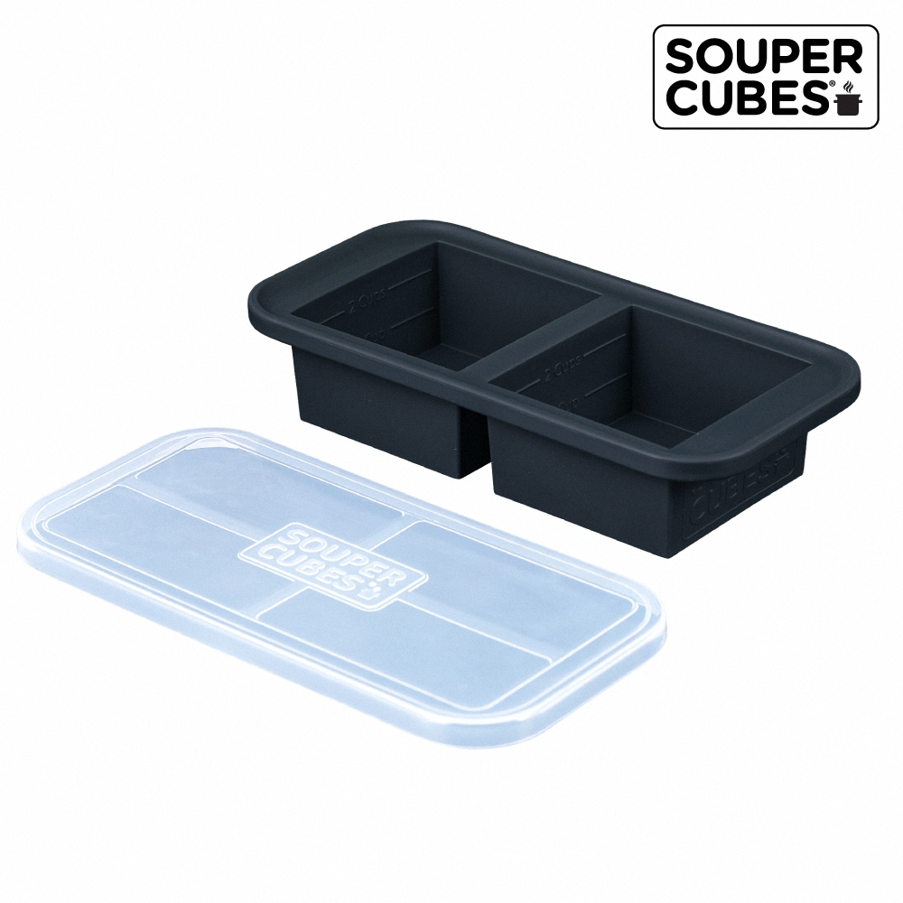 官方直營【Souper Cubes】多功能食品級矽膠保鮮盒2格_曜石灰(500ML/格), , large