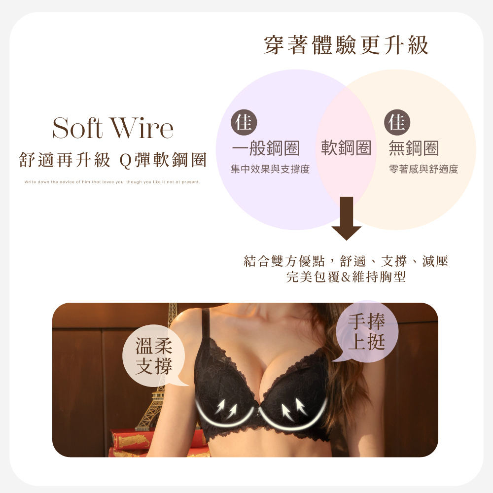 【Clany可蘭霓】沁柔微光 石墨烯蕾絲軟鋼圈BCD蕾絲內衣 ｜集中包覆・透氣抑菌 ｜質感黑 8072-63, , large