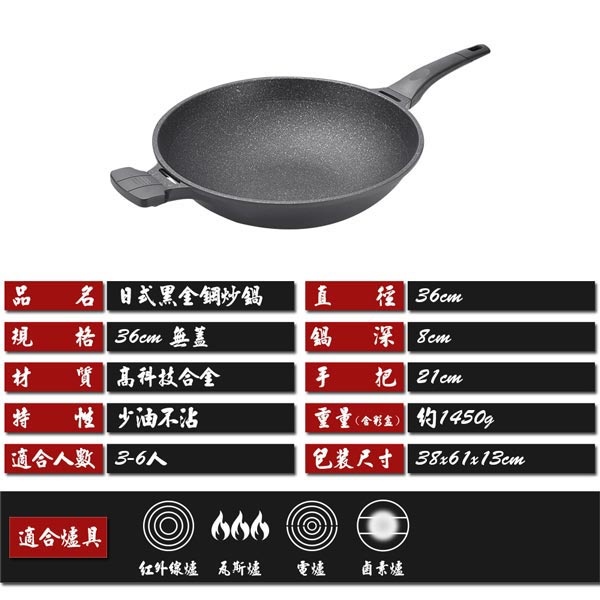 PERFECT 理想牌 日式黑金鋼炒鍋不沾炒鍋附蓋 附蓋33cm-Leidea樂德兒, , large
