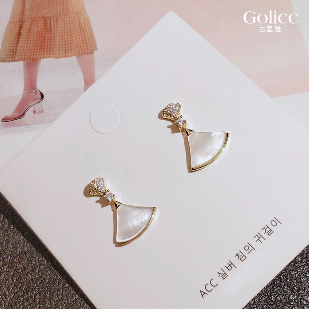 【Gulicc】古莉可 耳環 法式 優雅扇形小裙 精鑲耳環, , large