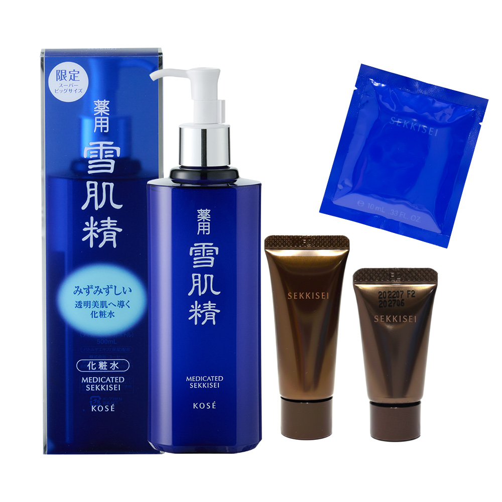 (免運)【KOSE高絲】雪肌精化妝水500ml 加贈 漾活黑酵母精萃亮眼霜5ml+精萃14ml+面膜*1 公司貨, , large