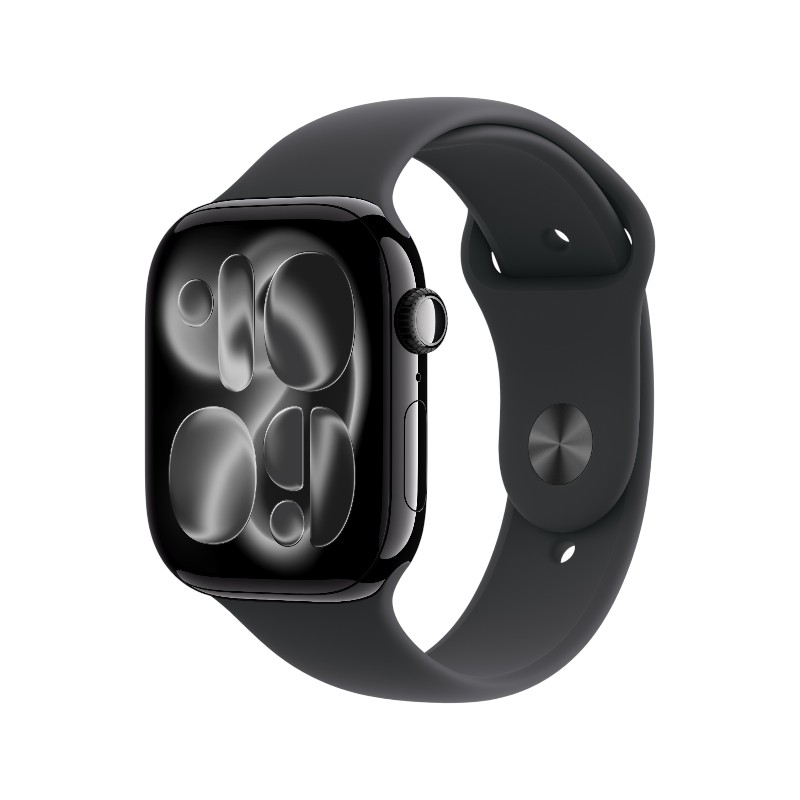 Apple Watch S11 GPS 46mm 曜石黑色鋁金屬錶殼 搭黑色運動錶帶 M/L _ 台灣公司貨 + 專用 (錶貼 & 錶套), , large