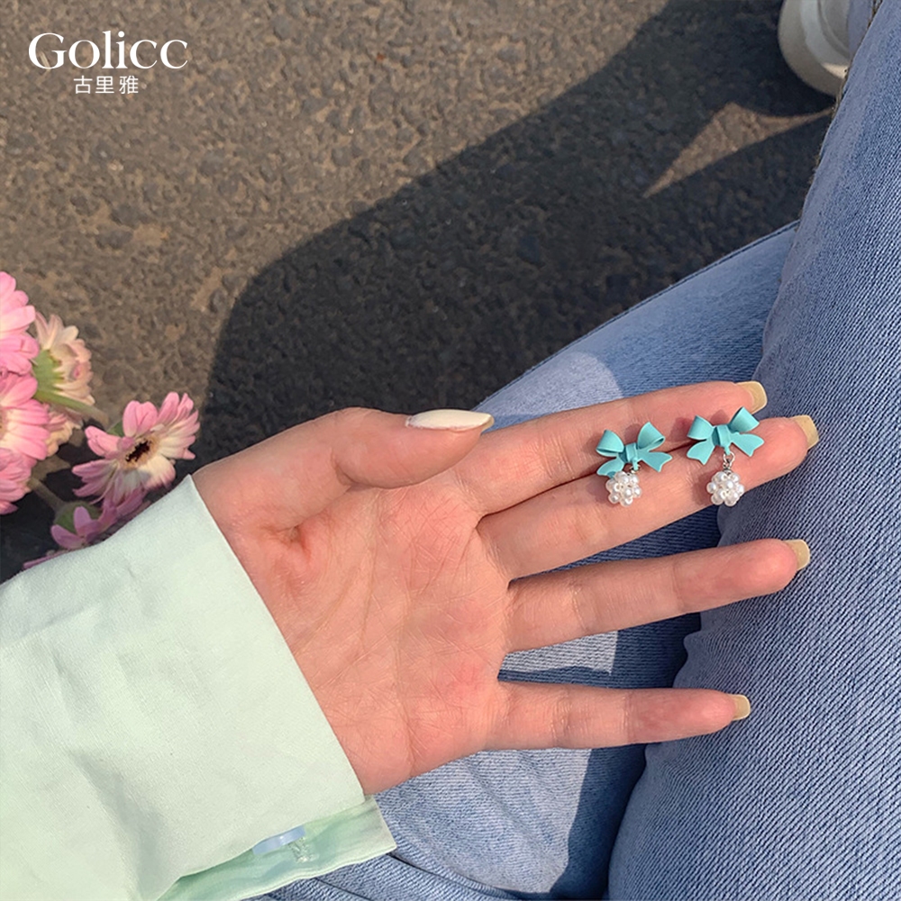 【Gulicc】古莉可 耳環 可愛珍珠蝴蝶結銀針耳環, , large