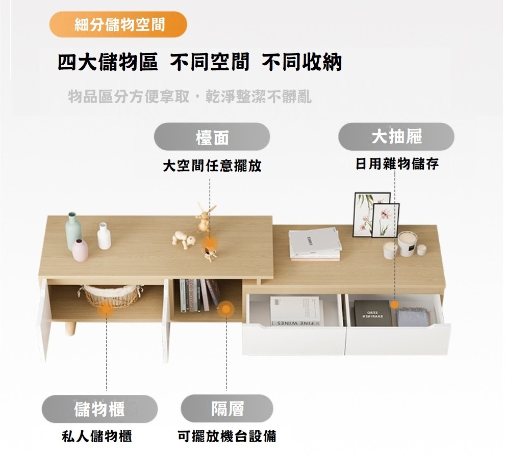 【HTGC】伸縮電視櫃(加厚板材/承重力強/防撥水/多收納空間)電視櫃 置物櫃 矮櫃, , large