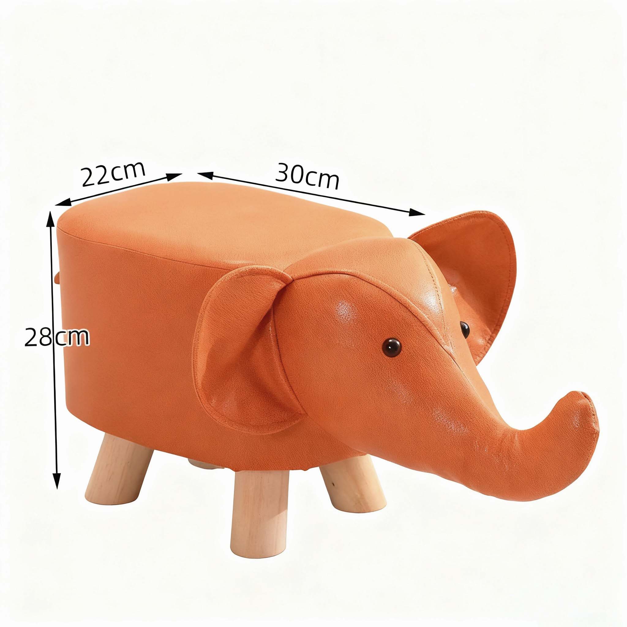 Creative animal-shaped solid wood children's stool, elephant, orange, , large