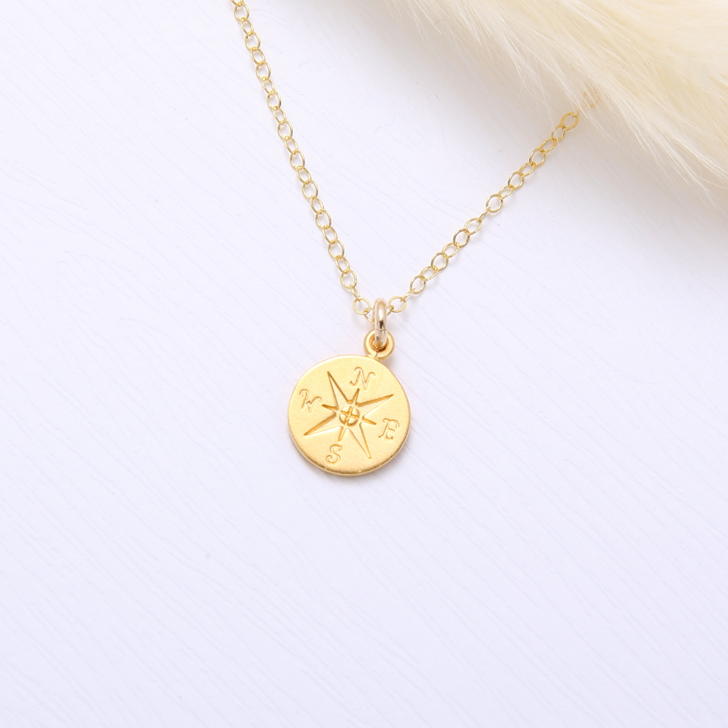 【Angel & Me】Good Luck Compass s925 sterling silver 24k gold plated necklace, , large