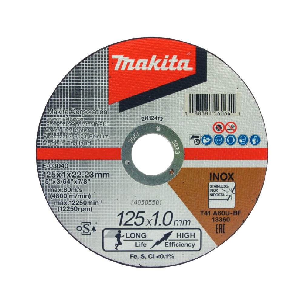 MAKITA牧田 E-03040-25 5吋切斷砂輪(25片) 125x1x22.23 A60U-不鏽鋼, , large