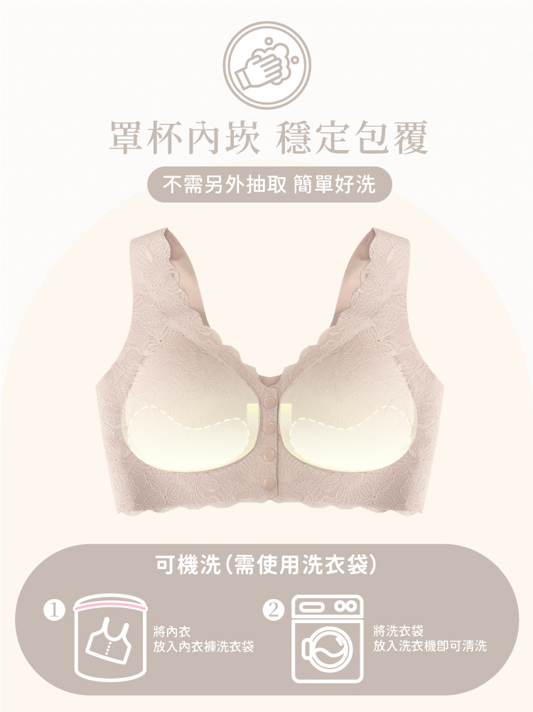 【伊柔 EVEROY】鈕扣型前扣美V集中 M-EQ/3XL大尺碼無鋼圈內衣 哺乳內衣 裸膚粉 W015-31, , large