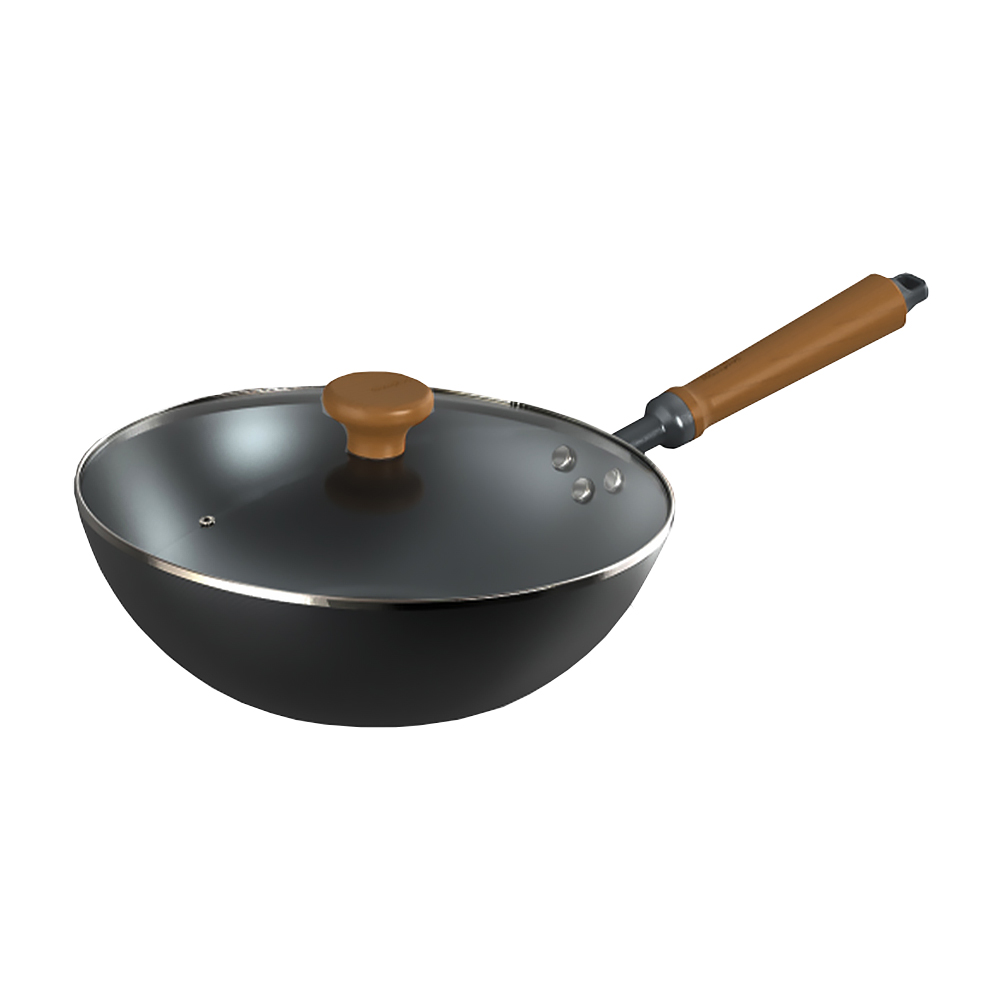 【Taste Plus】悅味元鐵 氮化鐵 無塗層 高低邊鐵炒鍋 掂掂鍋 32cm IH全對應設計(贈玻璃鍋蓋), , large