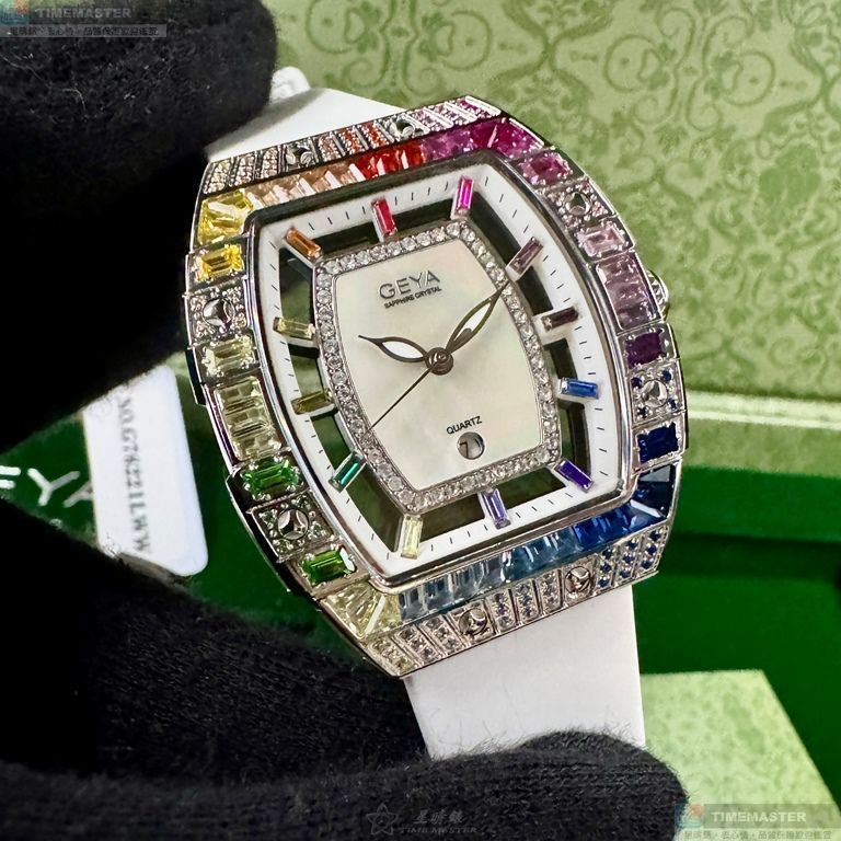 [星晴錶業]GEYA手錶,36mm, 44mm,G76221LWW白色錶面銀錶殼白矽膠錶帶款, , large