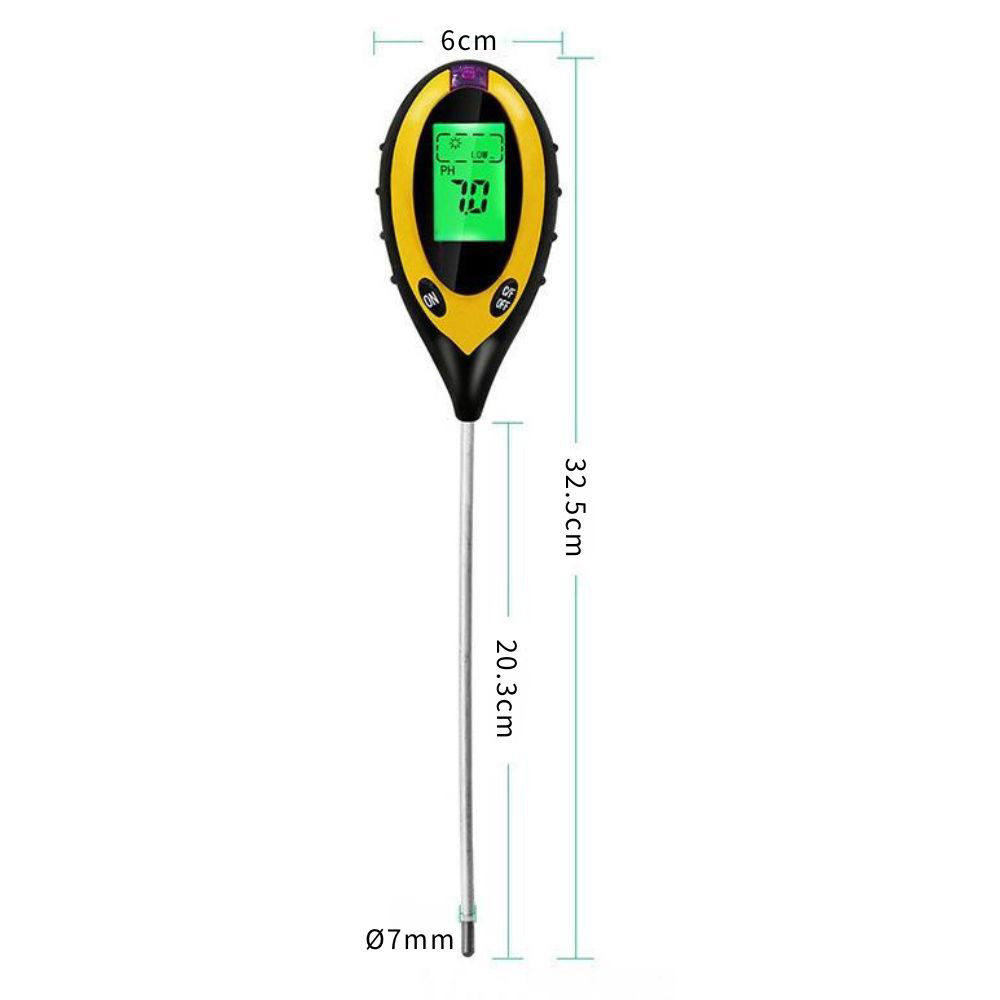 Soil testing instrument with four functions: light, pH, humidity, and temperature (including 9V battery)., , large