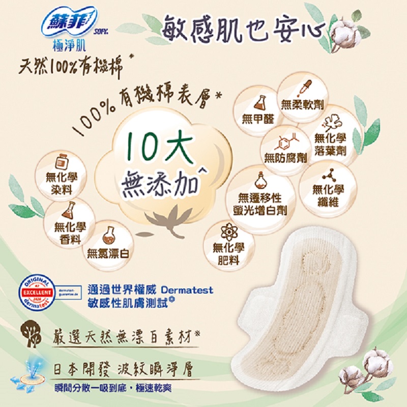蘇菲極淨肌有機棉超薄潔翼23cm 16片, , large