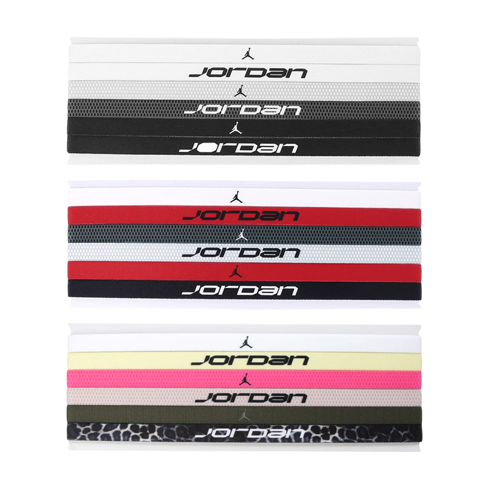 NIKE JORDAN ELASTIC SPORT HEADBANDS 6PK PRINTED 2.0 頭帶 六入裝 J1016033036OS白黑/J1016033117OS白紅黑/J1016033643OS白粉黑, , large