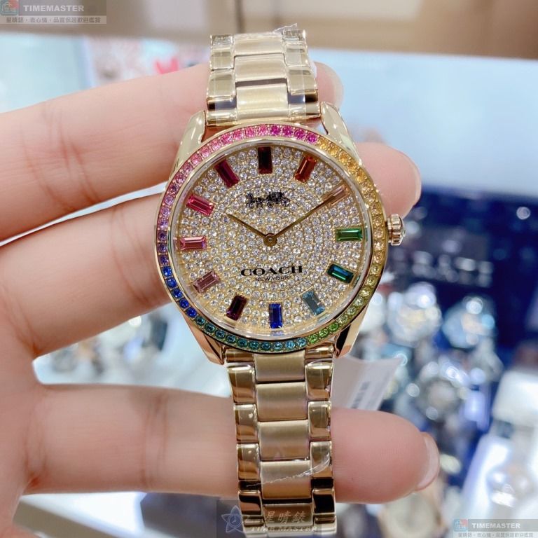 [星晴錶業]COACH手錶,36mm,CH00136糖豆錶面彩色錶殼金色精鋼錶帶款, , large