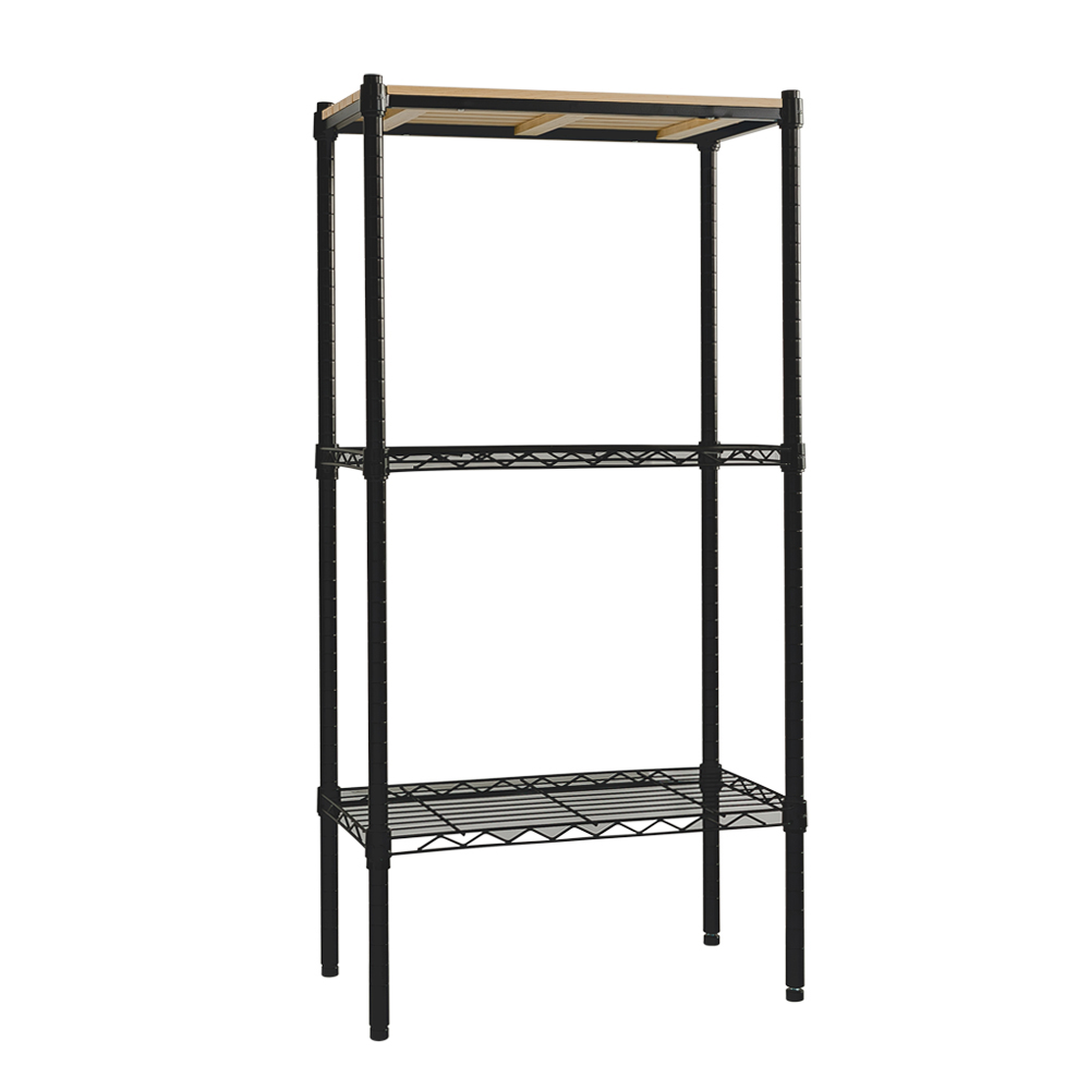 【Y HOUSE】60x30x120cm pine wood three-layer storage rack rack iron rack - black paint, , large