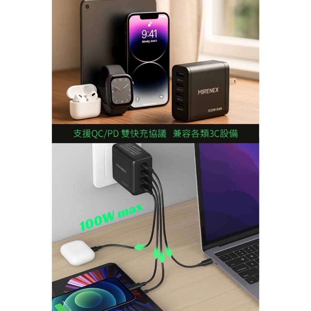 【MIRENEX 】emirai氮化鎵GaN 多孔電源供應器｜台灣製 [PD100W] ｜黑色／白色, , large
