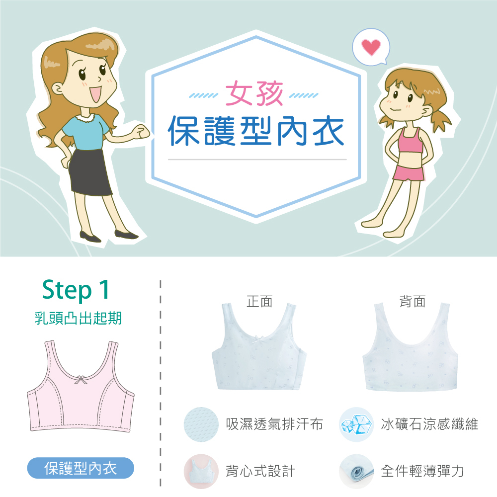 可蘭霓Clany 小貓咪冰礦涼感無鋼圈少女S-Q/2XL 學生內衣 成長型內衣 8038-51 寶寶藍 胸衣 背心, , large