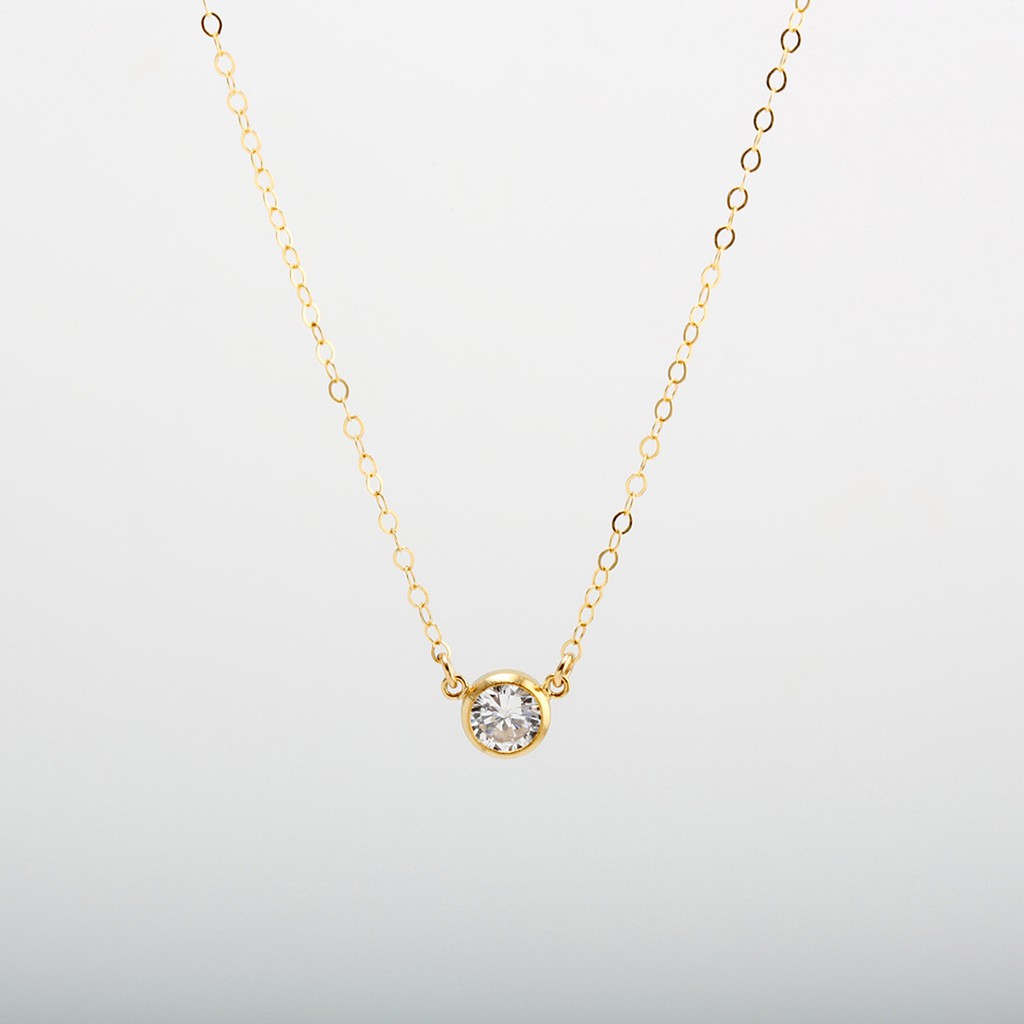 【Angel & Me】14KGF Gold-filled CZ Single Swiss Diamond Necklace birthday gift, , large