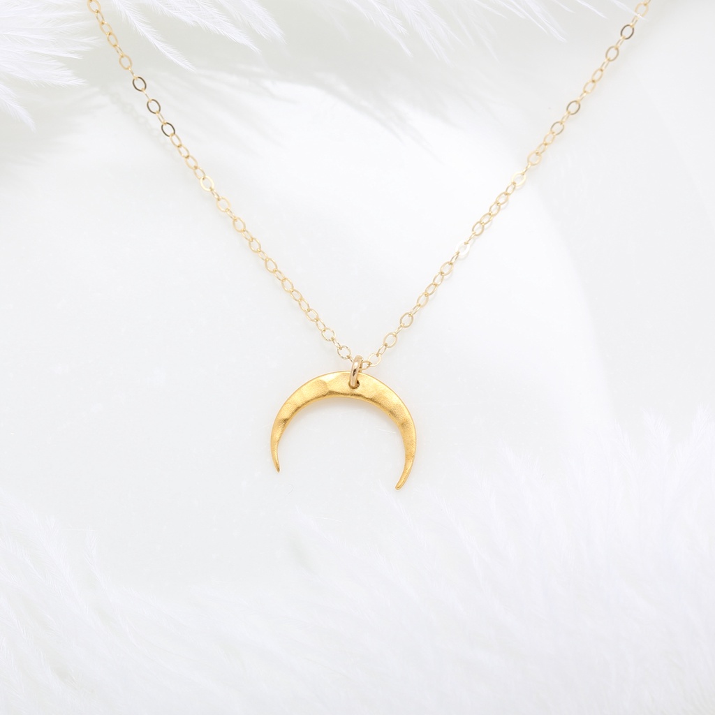 【Angel & Me】Hammered Moon s925 sterling silver 24k gold-plated necklace, , large
