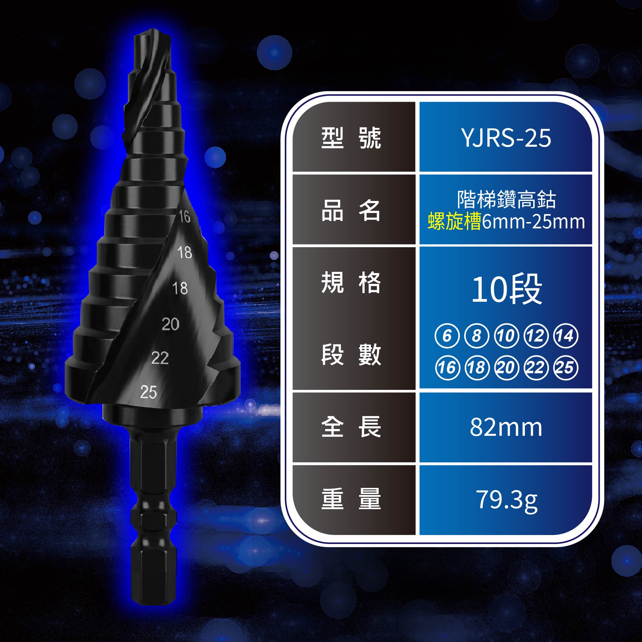 鉅玉經典｜階梯鑽 氮鋁化鈦 M2高速鋼 螺旋槽 YJRS-25, , large