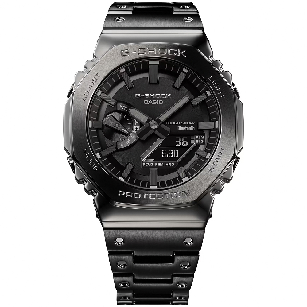 CASIO 卡西歐 G-SHOCK八角 全金屬版 太陽能藍芽雙顯手錶-黑 GM-B2100BD-1A, , large