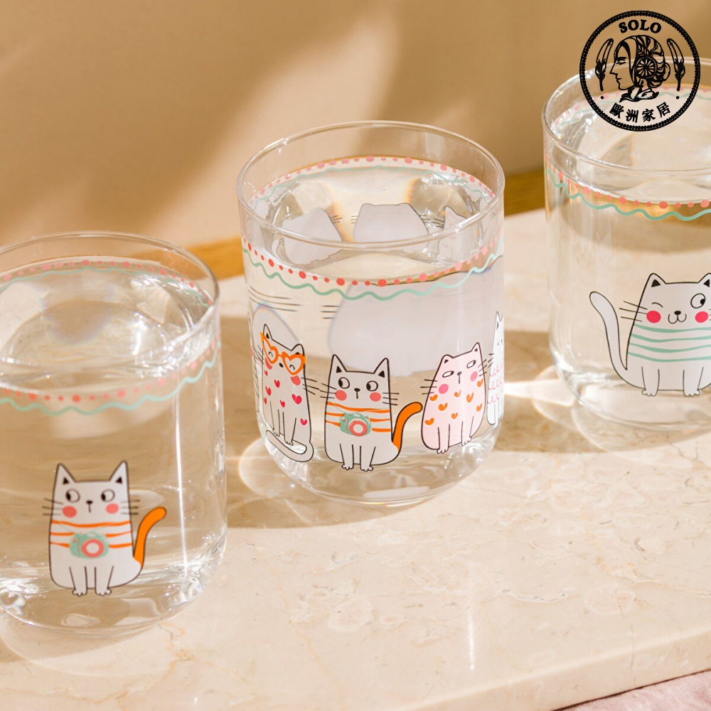 【SOLO Vintage】LCW Home 350ml Cute Cat Glass Cup Set Made in Turkey, , large